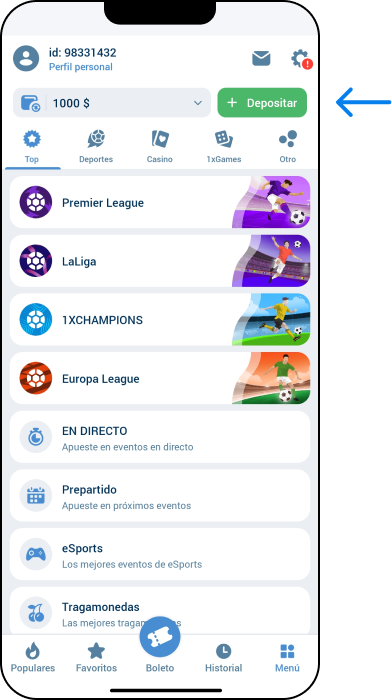 Cómo realizar tu primer depósito en la app - App 1xbet Venezuela